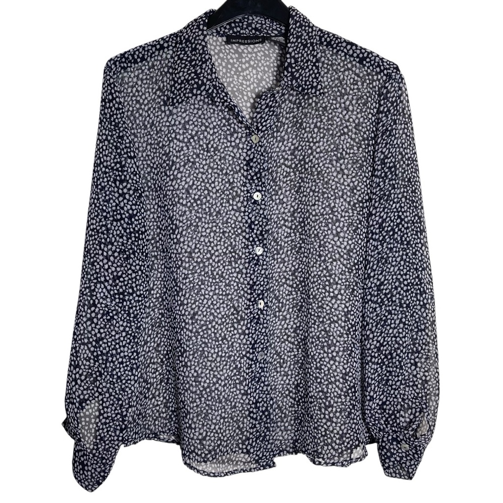 Impressions Navy and White Floral Button‎ Down Shirt